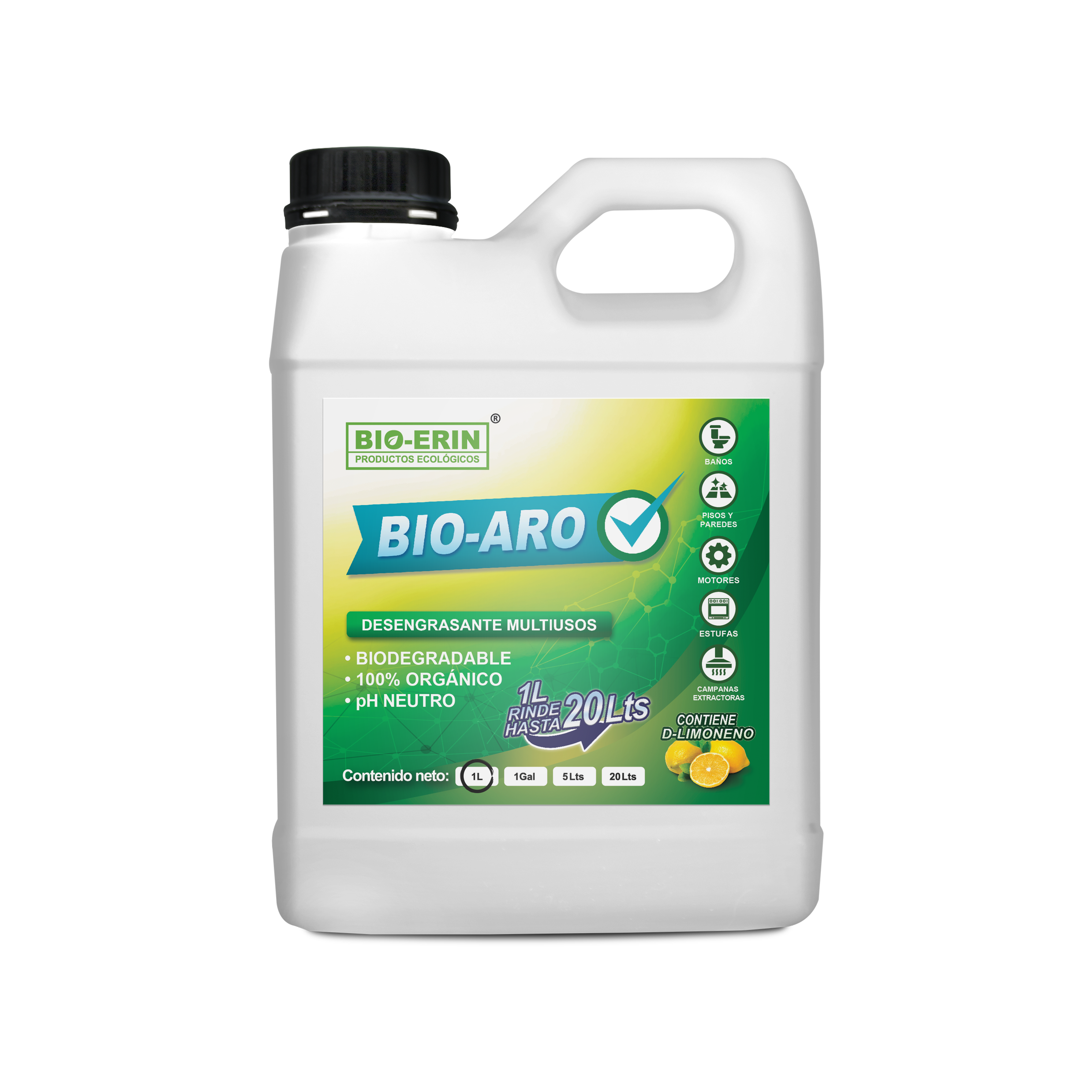 Limpiador y Desengrasante Biodegradable de Uso Industrial 1 Litro  Maraga